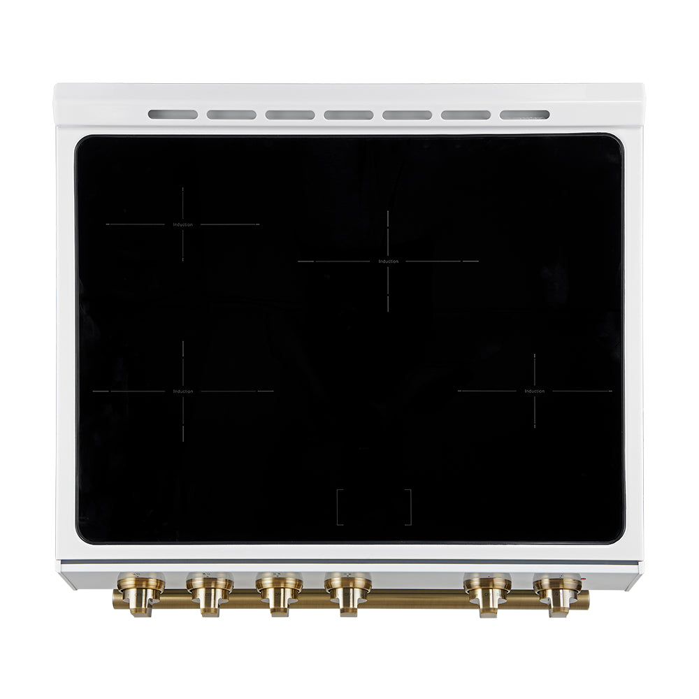 Forno Leonardo Espresso 30-Inch Slide-In White Induction Range, Convection Oven, 5 Cooking Zones, Touch Control Panel - Forno Appliances