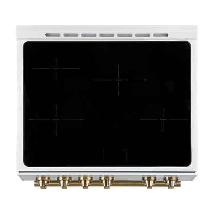 Forno Leonardo Espresso 30-Inch Slide-In White Induction Range, Convection Oven, 5 Cooking Zones, Touch Control Panel - Forno Appliances