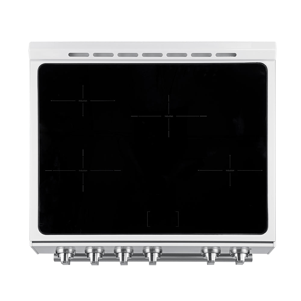 Forno Leonardo Espresso 30-Inch Slide-In White Induction Range, Convection Oven, 5 Cooking Zones, Touch Control Panel - Forno Appliances