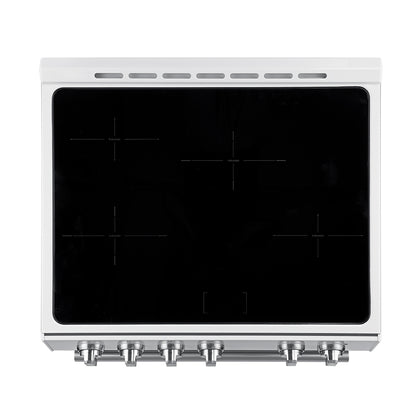 Forno Leonardo Espresso 30-Inch Slide-In White Induction Range, Convection Oven, 5 Cooking Zones, Touch Control Panel - Forno Appliances