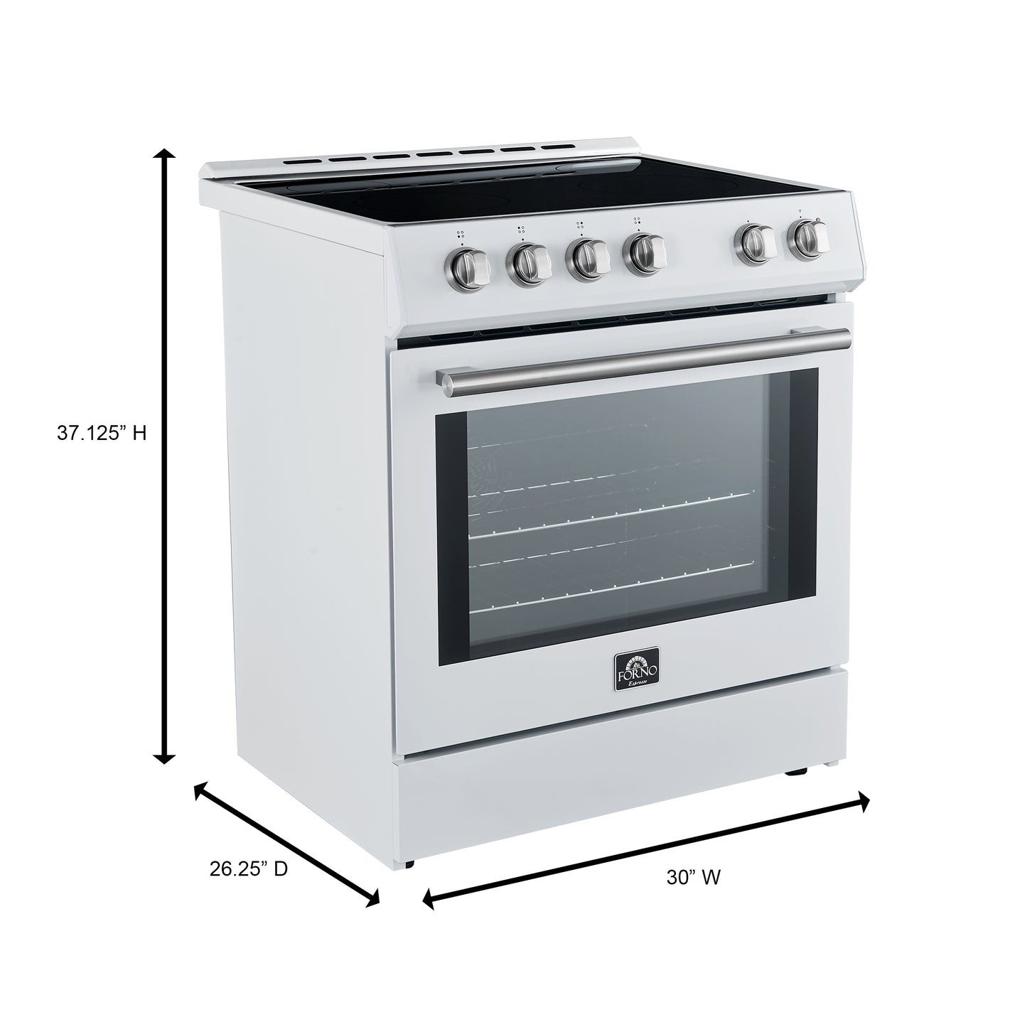 Forno Leonardo Espresso 30-Inch Slide-In White Induction Range, Convection Oven, 5 Cooking Zones, Touch Control Panel - Forno Appliances