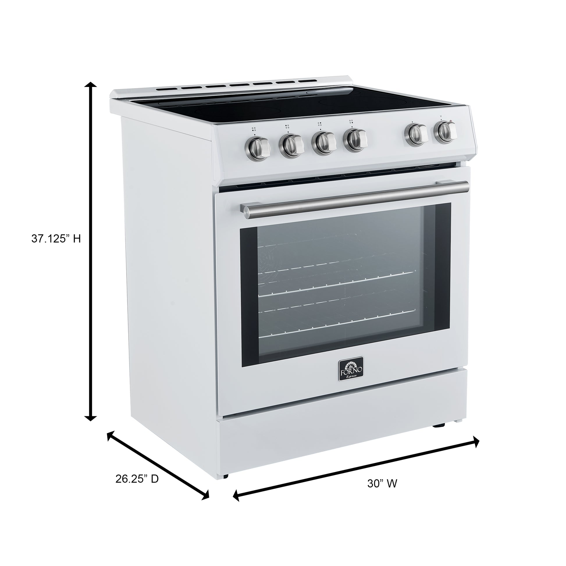 Forno Leonardo Espresso 30-Inch Slide-In White Induction Range, Convection Oven, 5 Cooking Zones, Touch Control Panel - Forno Appliances