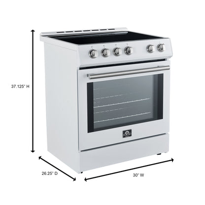 Forno Leonardo Espresso 30-Inch Slide-In White Induction Range, Convection Oven, 5 Cooking Zones, Touch Control Panel - Forno Appliances