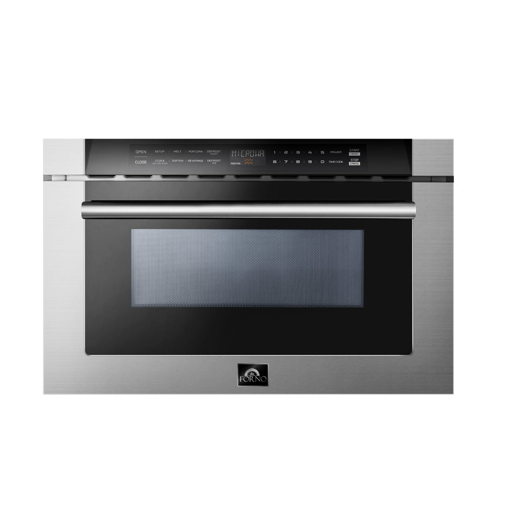 Forno Capoliveri 24-Inch Microwave Drawer, Stainless Steel, 1.2 cu.ft, 1500 Watts, Built-In, Touch Control LCD Display, Auto-Touch Open/Close, 11 Power Levels, Sensor Cooking - Forno Appliances