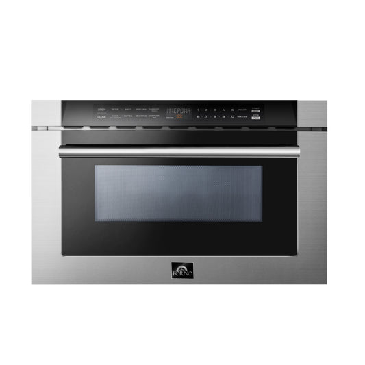 Forno Capoliveri 24-Inch Microwave Drawer, Stainless Steel, 1.2 cu.ft, 1500 Watts, Built-In, Touch Control LCD Display, Auto-Touch Open/Close, 11 Power Levels, Sensor Cooking - Forno Appliances