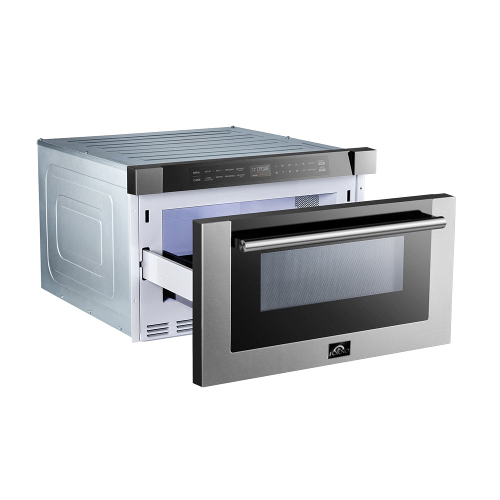Forno Capoliveri 24-Inch Microwave Drawer, Stainless Steel, 1.2 cu.ft, 1500 Watts, Built-In, Touch Control LCD Display, Auto-Touch Open/Close, 11 Power Levels, Sensor Cooking - Forno Appliances