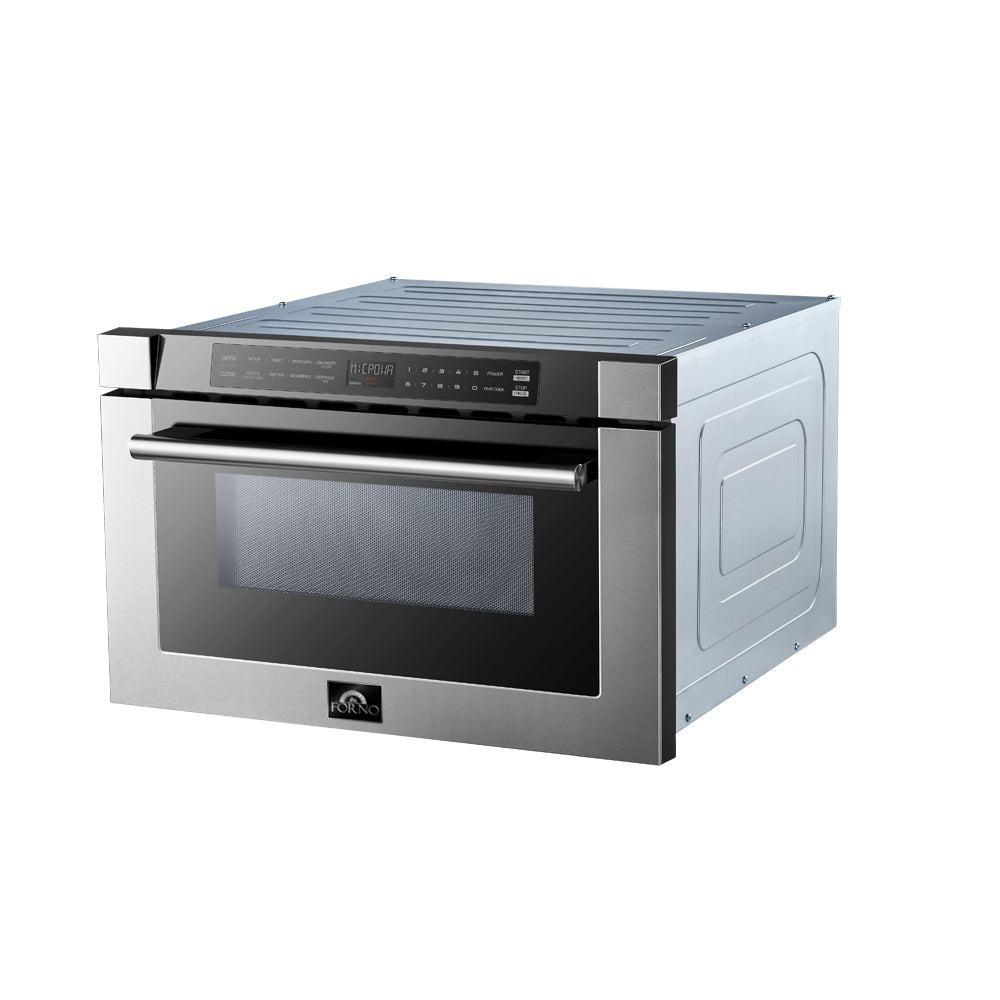 Forno Capoliveri 24-Inch Microwave Drawer, Stainless Steel, 1.2 cu.ft, 1500 Watts, Built-In, Touch Control LCD Display, Auto-Touch Open/Close, 11 Power Levels, Sensor Cooking - Forno Appliances