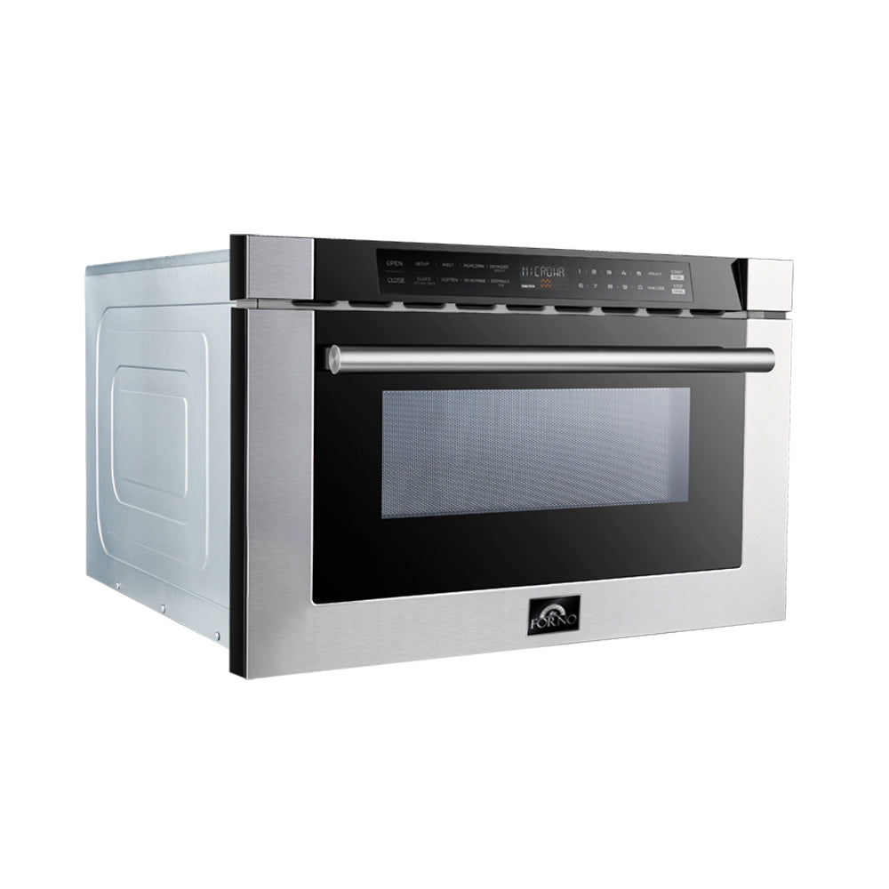 Forno Capoliveri 24-Inch Microwave Drawer, Stainless Steel, 1.2 cu.ft, 1500 Watts, Built-In, Touch Control LCD Display, Auto-Touch Open/Close, 11 Power Levels, Sensor Cooking - Forno Appliances