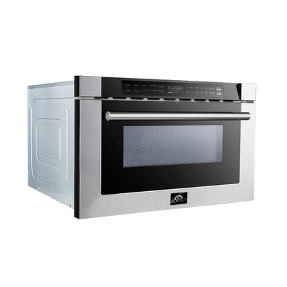 Forno Capoliveri 24-Inch Microwave Drawer, Stainless Steel, 1.2 cu.ft, 1500 Watts, Built-In, Touch Control LCD Display, Auto-Touch Open/Close, 11 Power Levels, Sensor Cooking - Forno Appliances