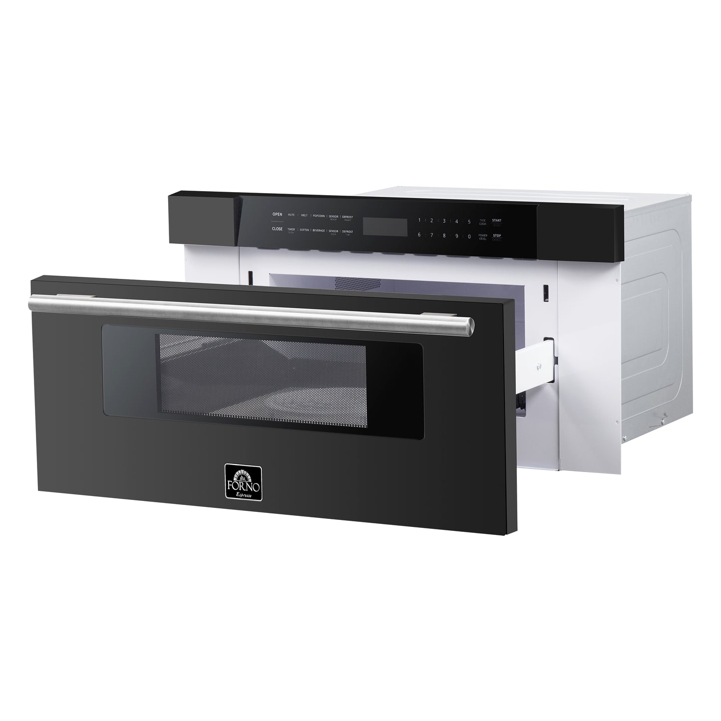 Forno Capoliveri Espresso 30-Inch Microwave Drawer, Black, 1.2 cu.ft, 1500 Watts, Built-In, Touch Control LCD Display, Auto-Touch Open/Close, 11 Power Levels, Sensor Cooking - Forno Appliances
