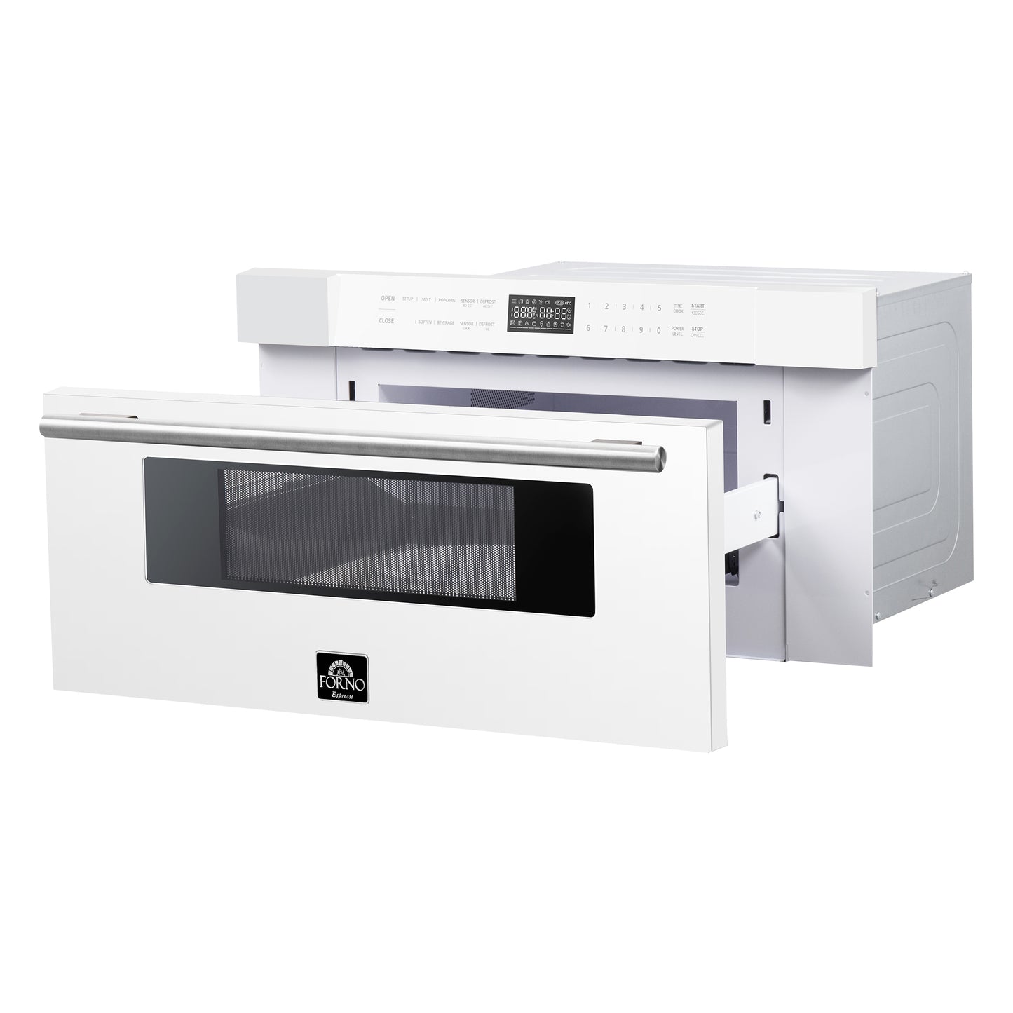 Forno Capoliveri Espresso 30-Inch Microwave Drawer, White, 1.2 cu.ft, 1500 Watts, Built-In, Touch Control LCD Display, Auto-Touch Open/Close, 11 Power Levels, Sensor Cooking - Forno Appliances