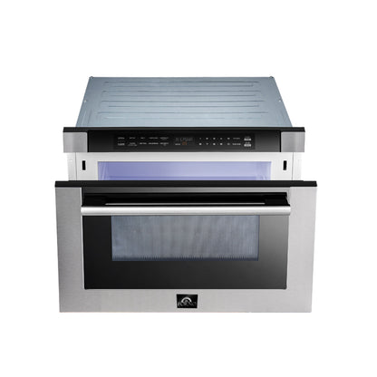 Forno Capoliveri 24-Inch Microwave Drawer, Stainless Steel, 1.2 cu.ft, 1500 Watts, Built-In, Touch Control LCD Display, Auto-Touch Open/Close, 11 Power Levels, Sensor Cooking - Forno Appliances