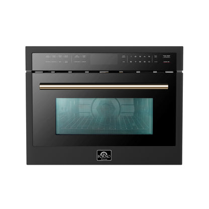 Forno Oliena Espresso Black 24-Inch Built-In Microwave and Convection Oven Combo, 1.6 cu.ft, 1750W Convection, 1000W Microwave, Stainless Steel Interior, Glass Touch Controls, Sensor Cooking - Forno Appliances