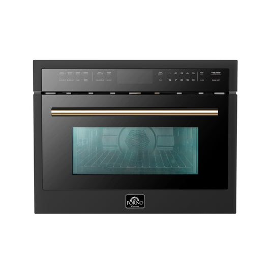 Forno Oliena Espresso Black 24-Inch Built-In Microwave and Convection Oven Combo, 1.6 cu.ft, 1750W Convection, 1000W Microwave, Stainless Steel Interior, Glass Touch Controls, Sensor Cooking - Forno Appliances