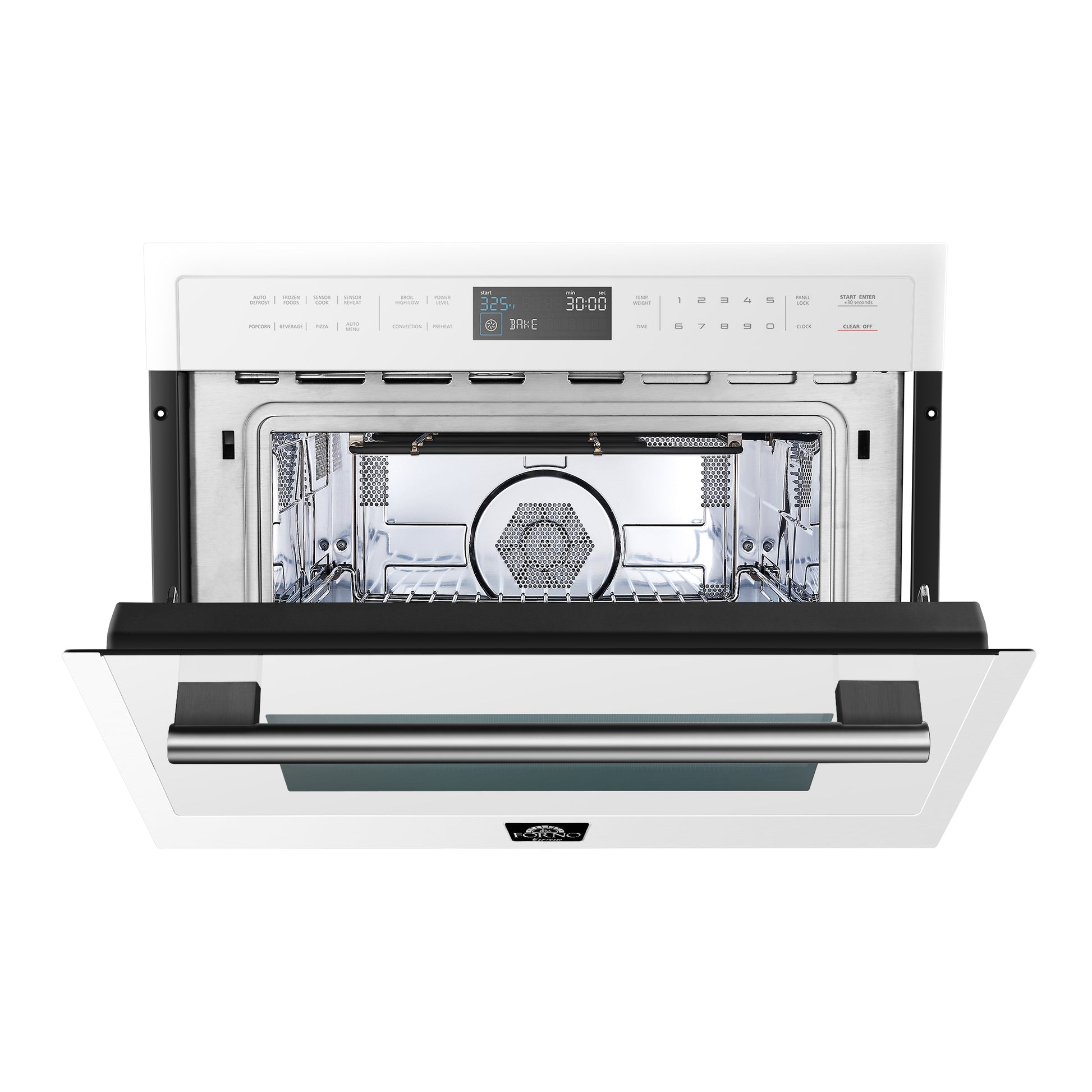 Forno Oliena Espresso White 24-Inch Built-In Microwave and Convection Oven Combo, 1.6 cu.ft, 1750W Convection, 1000W Microwave, Stainless Steel Interior, Glass Touch Controls, Sensor Cooking - Forno Appliances