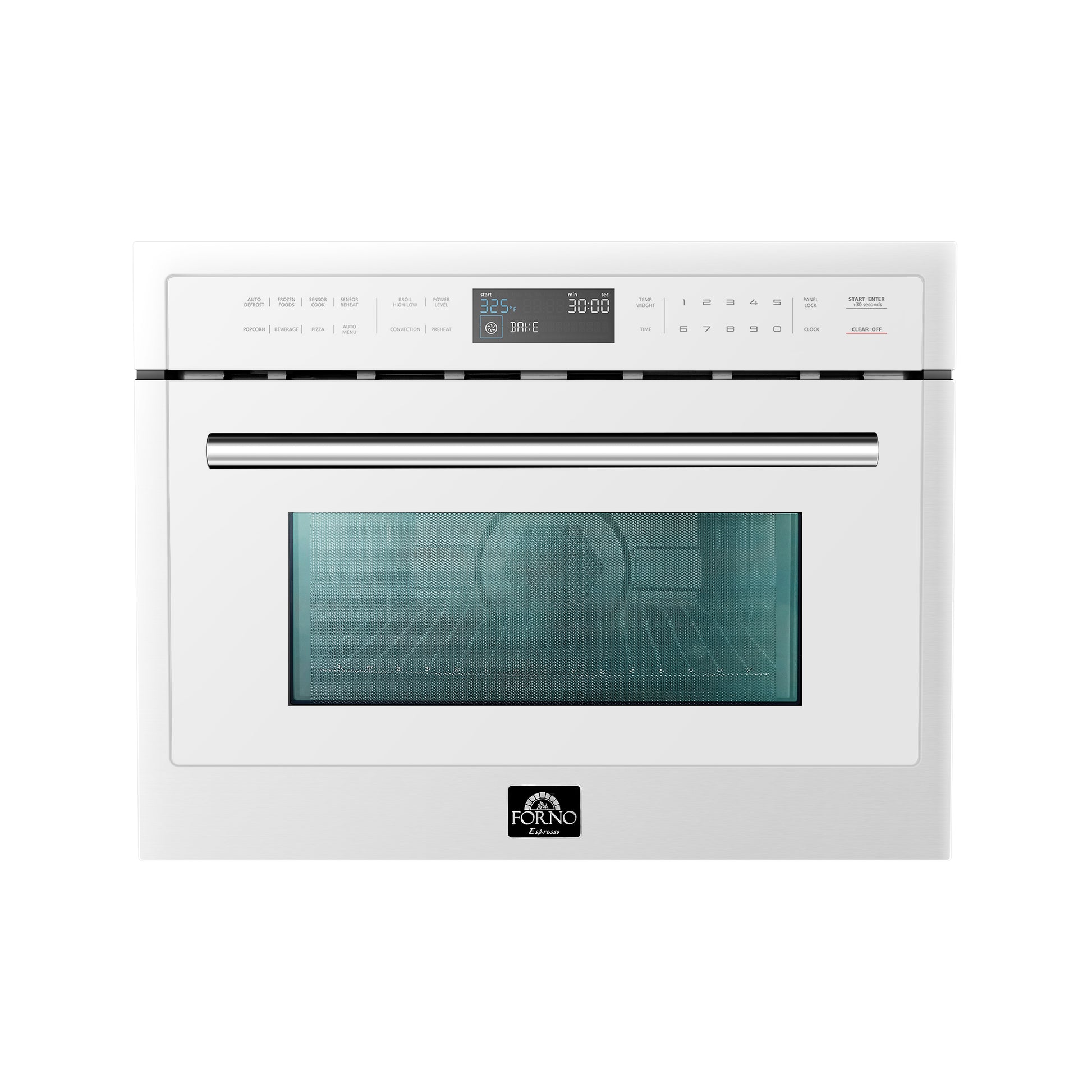 Forno Oliena Espresso White 24-Inch Built-In Microwave and Convection Oven Combo, 1.6 cu.ft, 1750W Convection, 1000W Microwave, Stainless Steel Interior, Glass Touch Controls, Sensor Cooking - Forno Appliances