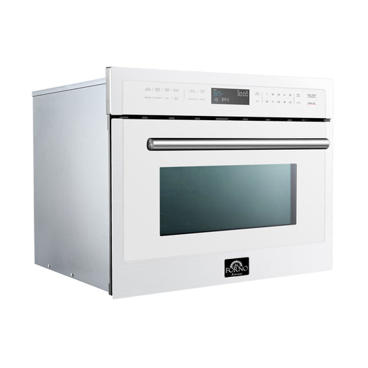 Forno Oliena Espresso White 24-Inch Built-In Microwave and Convection Oven Combo, 1.6 cu.ft, 1750W Convection, 1000W Microwave, Stainless Steel Interior, Glass Touch Controls, Sensor Cooking - Forno Appliances