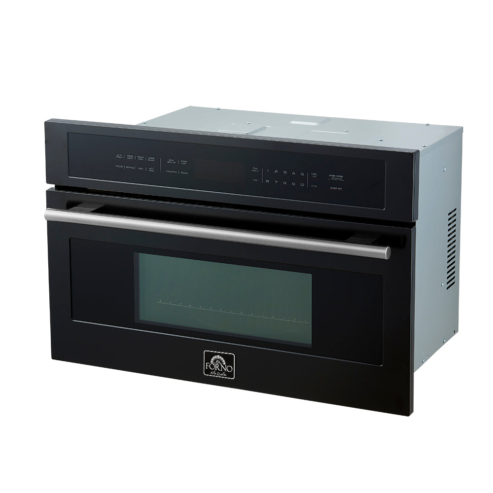 Forno Oliena Espresso Black 30-Inch Built-In Microwave and Convection Oven Combo, 1.6 cu.ft, 1750W Convection, 1000W Microwave, Stainless Steel Interior, Glass Touch Controls, Sensor Cooking - Forno Appliances