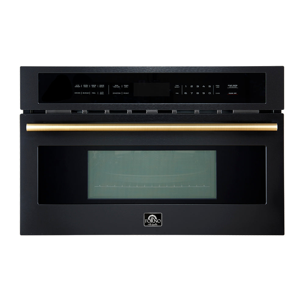 Forno Oliena Espresso Black 30-Inch Built-In Microwave and Convection Oven Combo, 1.6 cu.ft, 1750W Convection, 1000W Microwave, Stainless Steel Interior, Glass Touch Controls, Sensor Cooking - Forno Appliances
