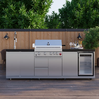 FORNO Bulnes 30-Inch BBQ, 60,000 BTU, 3 Burners with Sear & Rotisserie Infrared Burners, Stainless Steel Outdoor Kitchen with 1.8 cu.ft. Beverage Center & Black Granite Countertops - Forno Appliances