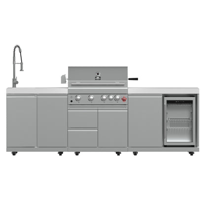 FORNO Bulnes 30-Inch BBQ, 60,000 BTU, 3 Burners with Sear & Rotisserie Infrared Burners, Stainless Steel Outdoor Kitchen with 1.8 cu.ft. Beverage Center & White Sintered Stone Countertops - Forno Appliances