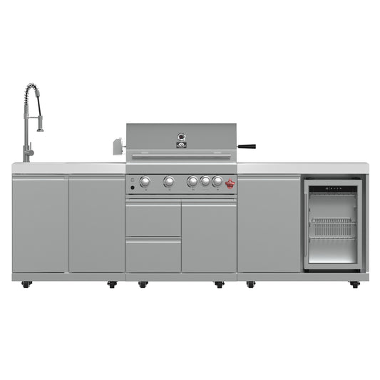 FORNO Bulnes 30-Inch BBQ, 60,000 BTU, 3 Burners with Sear & Rotisserie Infrared Burners, Stainless Steel Outdoor Kitchen with 1.8 cu.ft. Beverage Center & White Sintered Stone Countertops - Forno Appliances