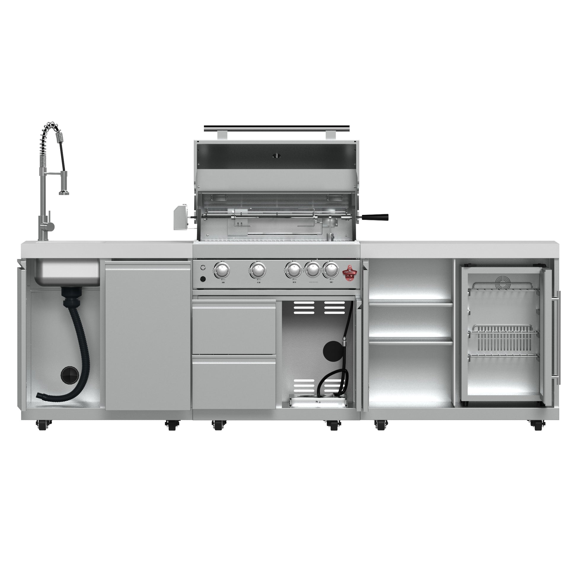 FORNO Bulnes 30-Inch BBQ, 60,000 BTU, 3 Burners with Sear & Rotisserie Infrared Burners, Stainless Steel Outdoor Kitchen with 1.8 cu.ft. Beverage Center & White Sintered Stone Countertops - Forno Appliances