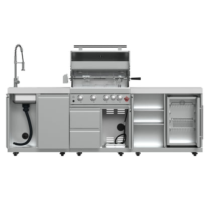 FORNO Bulnes 30-Inch BBQ, 60,000 BTU, 3 Burners with Sear & Rotisserie Infrared Burners, Stainless Steel Outdoor Kitchen with 1.8 cu.ft. Beverage Center & White Sintered Stone Countertops - Forno Appliances
