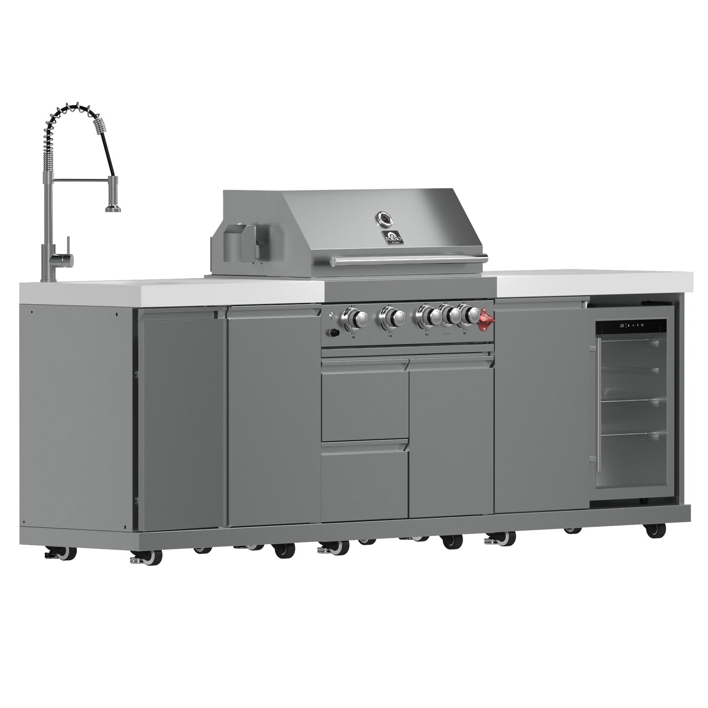 FORNO Bulnes 30-Inch BBQ, 60,000 BTU, 3 Burners with Sear & Rotisserie Infrared Burners, Stainless Steel Outdoor Kitchen with 1.8 cu.ft. Beverage Center & White Sintered Stone Countertops - Forno Appliances