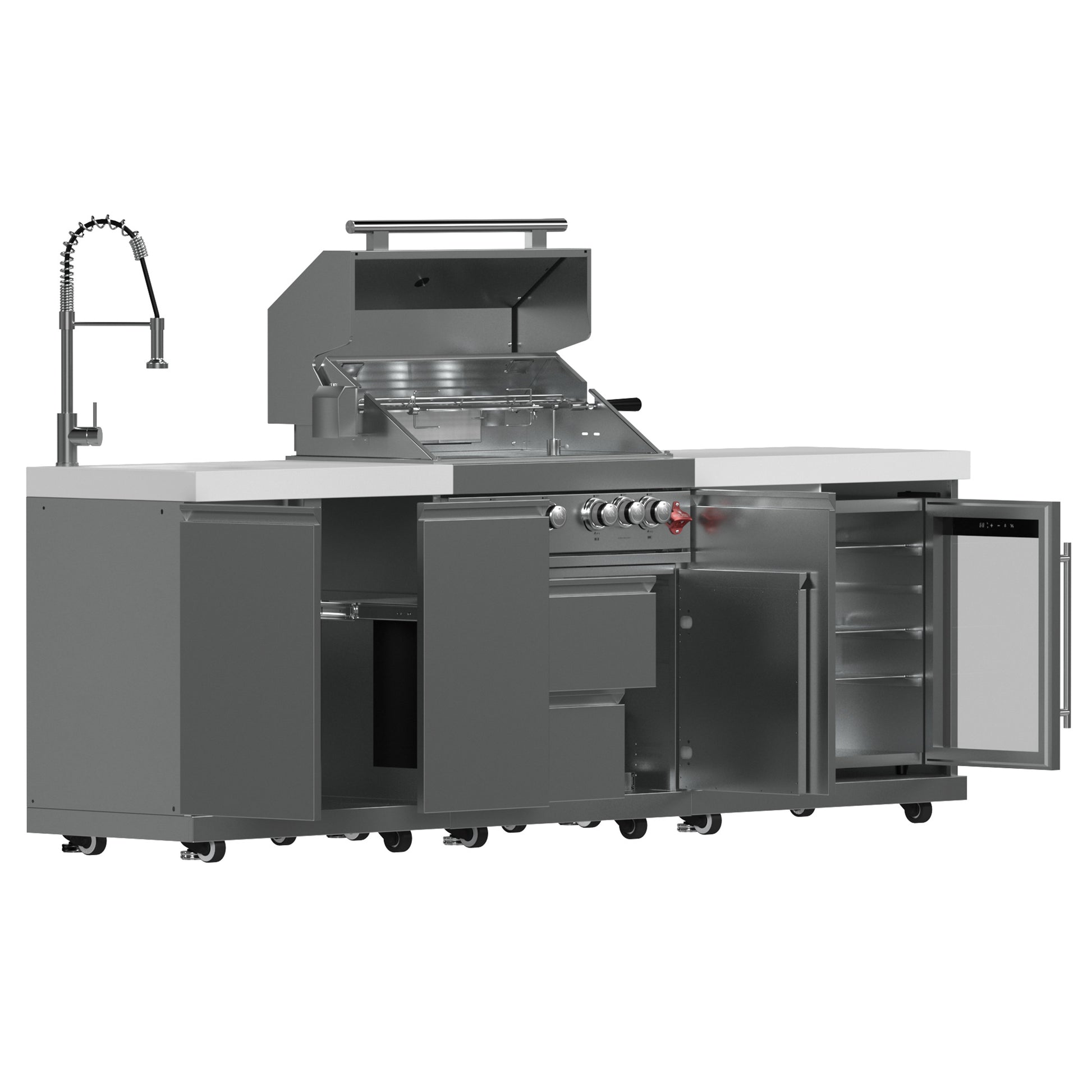 FORNO Bulnes 30-Inch BBQ, 60,000 BTU, 3 Burners with Sear & Rotisserie Infrared Burners, Stainless Steel Outdoor Kitchen with 1.8 cu.ft. Beverage Center & White Sintered Stone Countertops - Forno Appliances