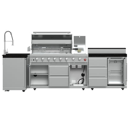 FORNO Bulnes 40-Inch BBQ, 95,000 BTU, 5 Burners, Sear & Rotisserie Infrared with Side Burner, Stainless Steel Outdoor Kitchen with 1.8 cu.ft. Beverage Center & Black Granite Countertops