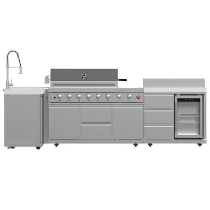 FORNO Bulnes 40-Inch BBQ, 95,000 BTU, 5 Burners, Sear & Rotisserie Infrared with Side Burner, Stainless Steel Outdoor Kitchen with 1.8 cu.ft. Beverage Center & White Sintered Stone Countertops - Forno Appliances