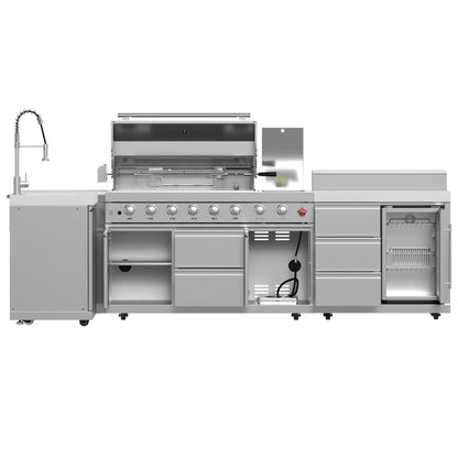 FORNO Bulnes 40-Inch BBQ, 95,000 BTU, 5 Burners, Sear & Rotisserie Infrared with Side Burner, Stainless Steel Outdoor Kitchen with 1.8 cu.ft. Beverage Center & White Sintered Stone Countertops - Forno Appliances