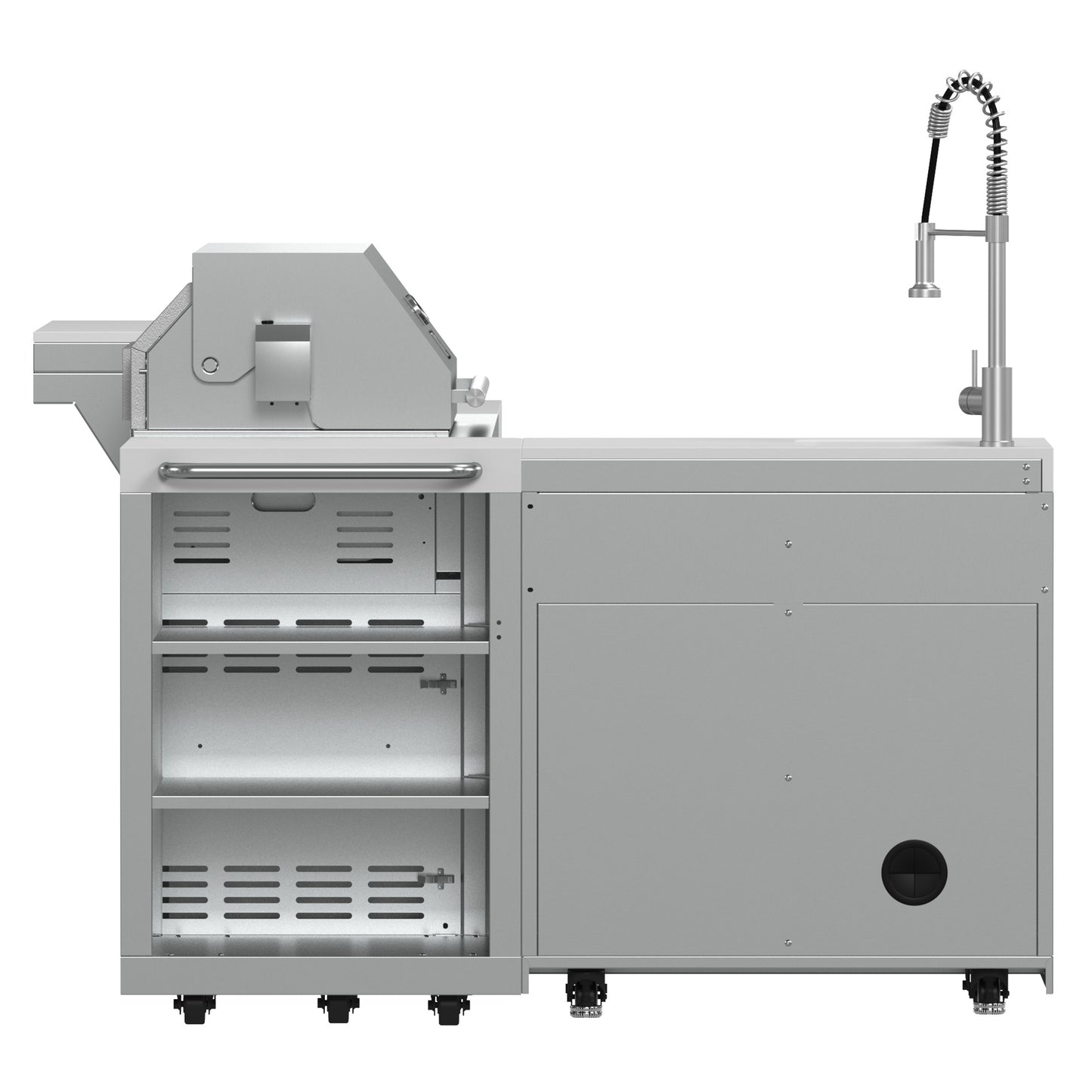 FORNO Bulnes 40-Inch BBQ, 95,000 BTU, 5 Burners, Sear & Rotisserie Infrared with Side Burner, Stainless Steel Outdoor Kitchen with 1.8 cu.ft. Beverage Center & White Sintered Stone Countertops - Forno Appliances
