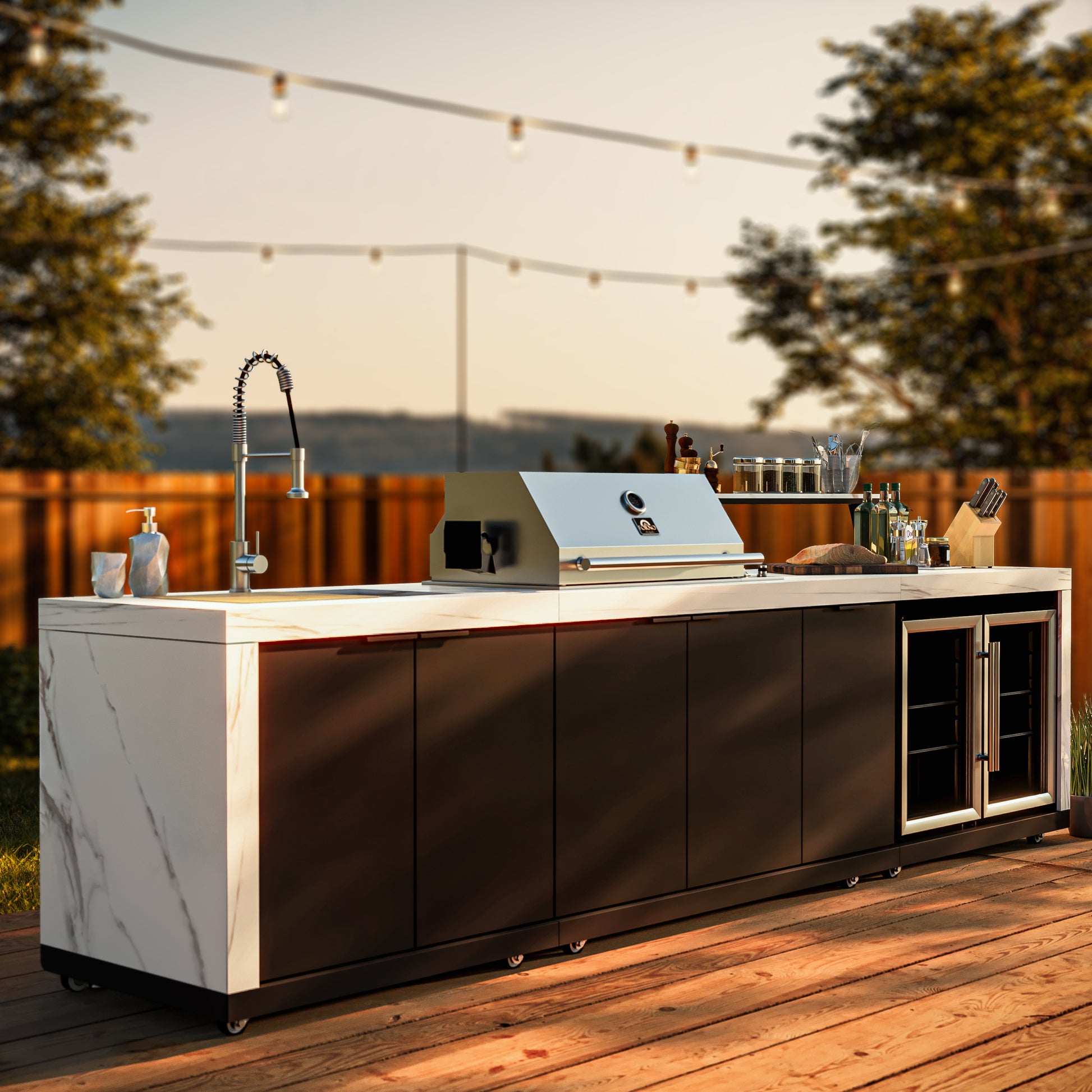 Forno Rimini Outdoor Kitchen: 30" BBQ 62,600 BTU, 4.8 cu.ft. Refrigerators, White Countertops - Forno Appliances