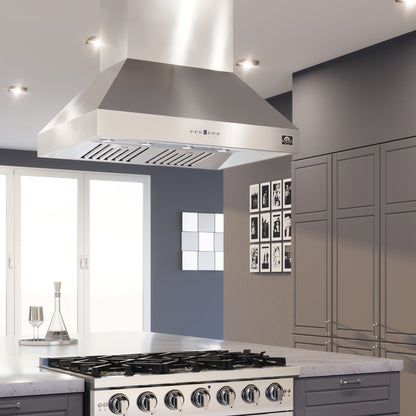 Forno Coppito 36-Inch Island Range Hood, Stainless Steel, LED Lighting, Adjustable Fan Speeds - Forno Appliances
