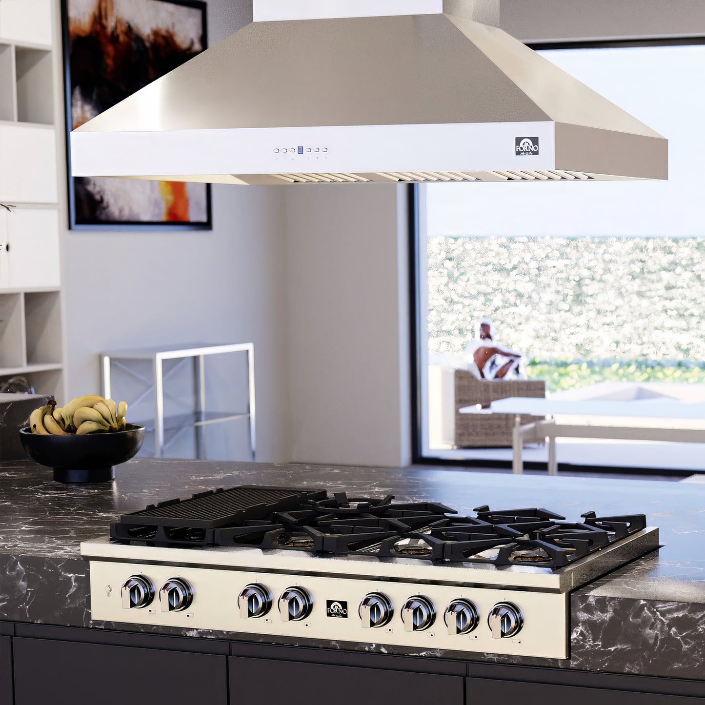 Hotte aspirante îlot Forno Coppito 48 pouces, acier inoxydable, éclairage LED, vitesses de ventilateur réglables - Forno Appliances