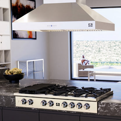 Hotte aspirante îlot Forno Coppito 48 pouces, acier inoxydable, éclairage LED, vitesses de ventilateur réglables - Forno Appliances