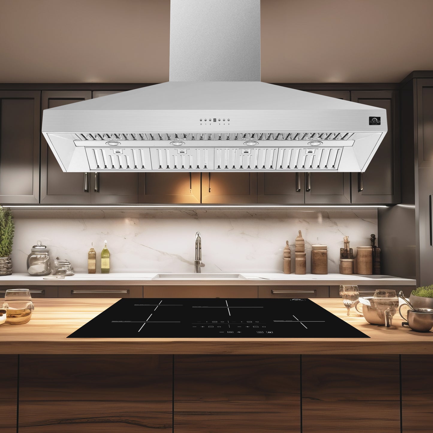 Forno Coppito 60-Inch Island Range Hood, Stainless Steel, LED Lighting, Adjustable Fan Speeds - Forno Appliances