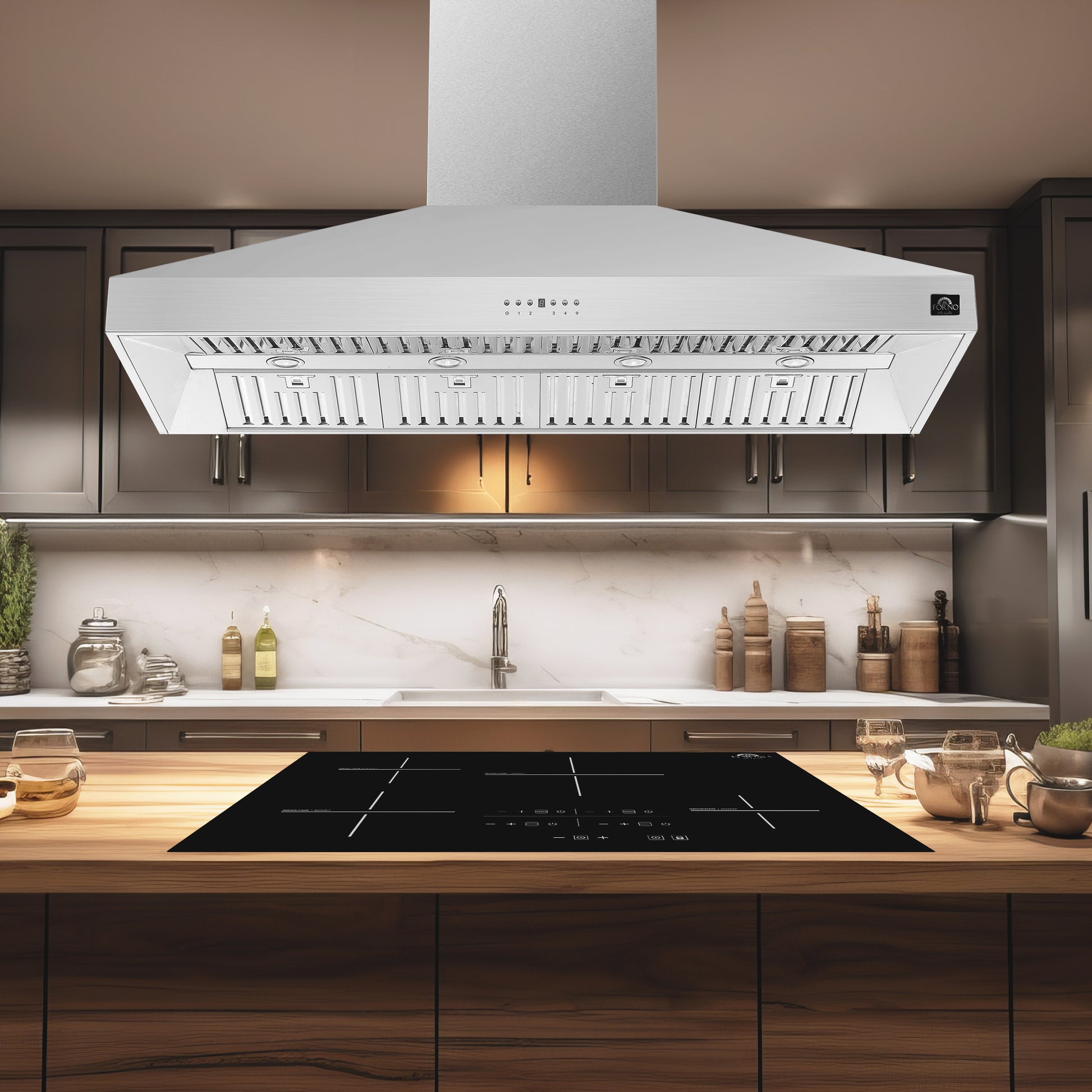 Forno Coppito 60-Inch Island Range Hood, Stainless Steel, LED Lighting, Adjustable Fan Speeds - Forno Appliances