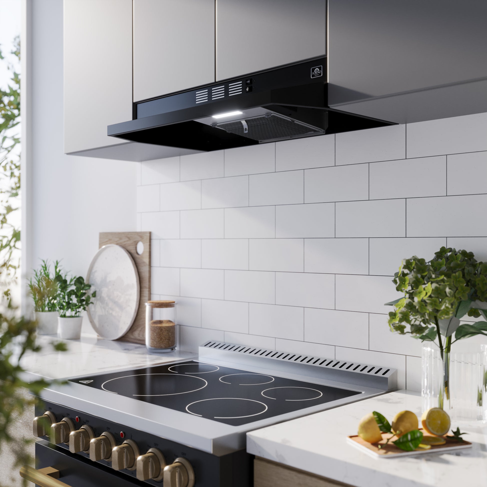 Forno Cappa 30-Inch Under Cabinet Range Hood, Black, 200 CFM, Convertible, LED Lighting - Forno Appliances