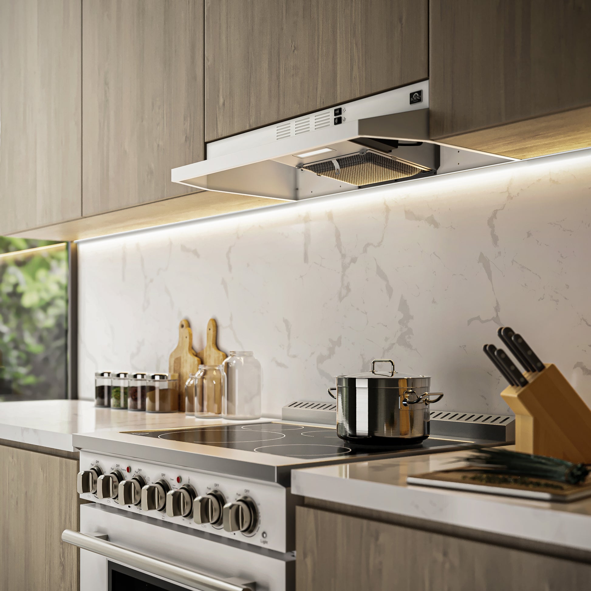 Forno Cappa 30-Inch Under Cabinet Range Hood, White, 200 CFM, Convertible, LED Lighting - Forno Appliances