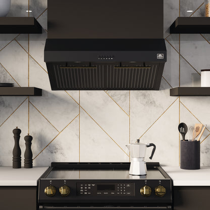 FORNO Ensemble cuisine Premium 4 pièces - cuisinière Leonardo Espresso noire 30", hotte noire 30", réfrigérateur congélateur bas noir 31", lave-vaisselle encastrable noir 24" - FBDL-006-02CA - Forno Appliances