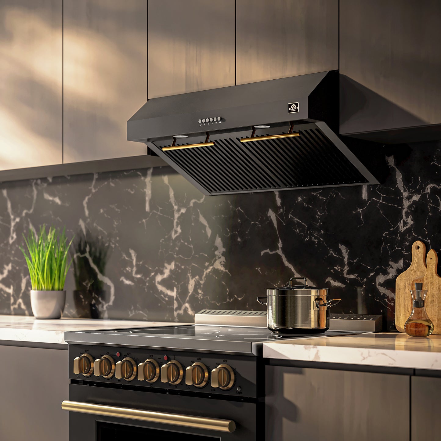 Forno Bari Espresso 30-Inch Under Cabinet Range Hood, Black, 600 CFM, LED Lighting, Dishwasher-Safe Baffle Filters, 3-Speed Fan Control - Forno Appliances