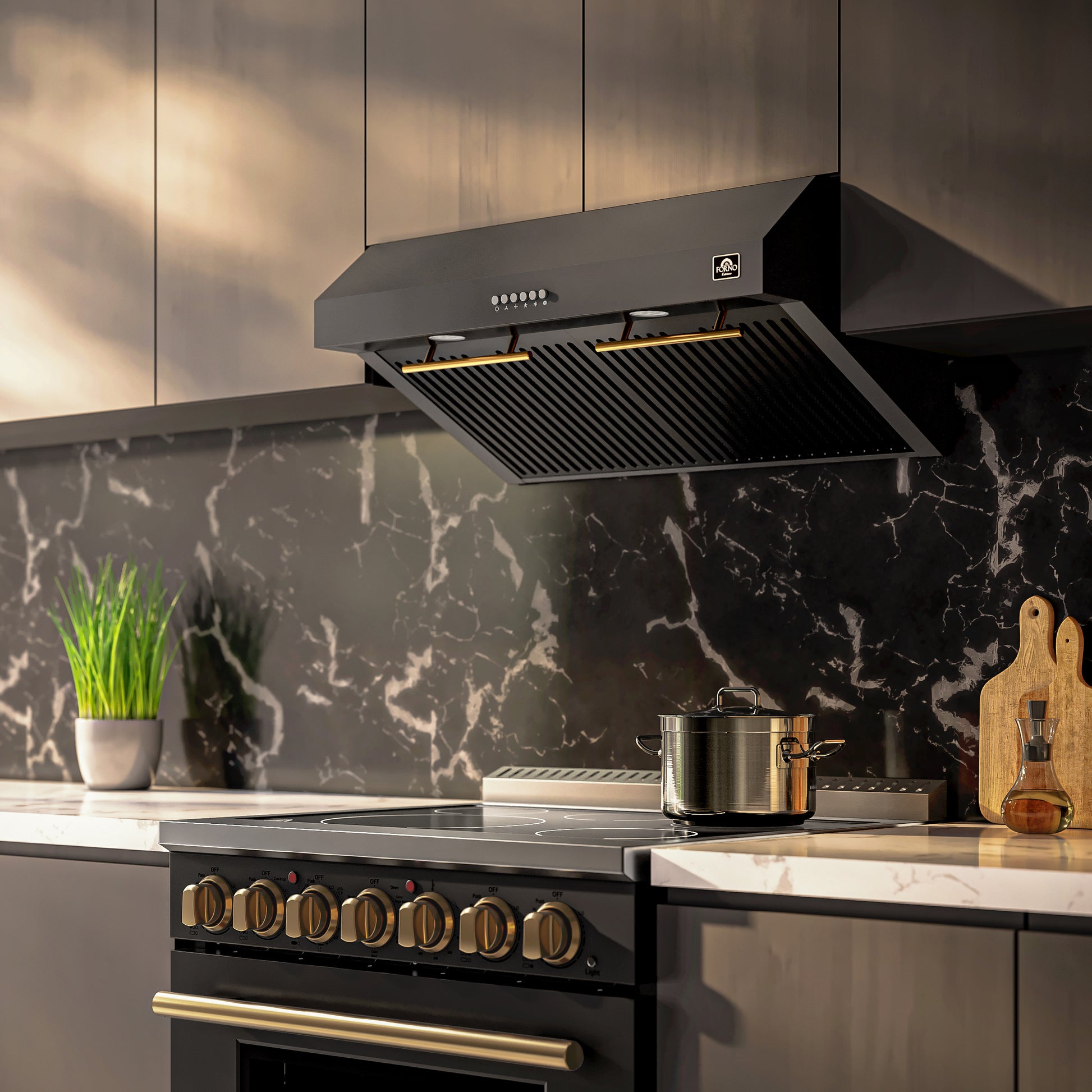 Forno Bari Espresso 30-Inch Under Cabinet Range Hood, Black, 600 CFM, LED Lighting, Dishwasher-Safe Baffle Filters, 3-Speed Fan Control - Forno Appliances