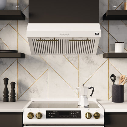 FORNO Premium 2-Piece Kitchen Bundle - Leonardo Espresso 30" White Range, 30" White Range Hood - FBDL-002-03CA - Forno Appliances