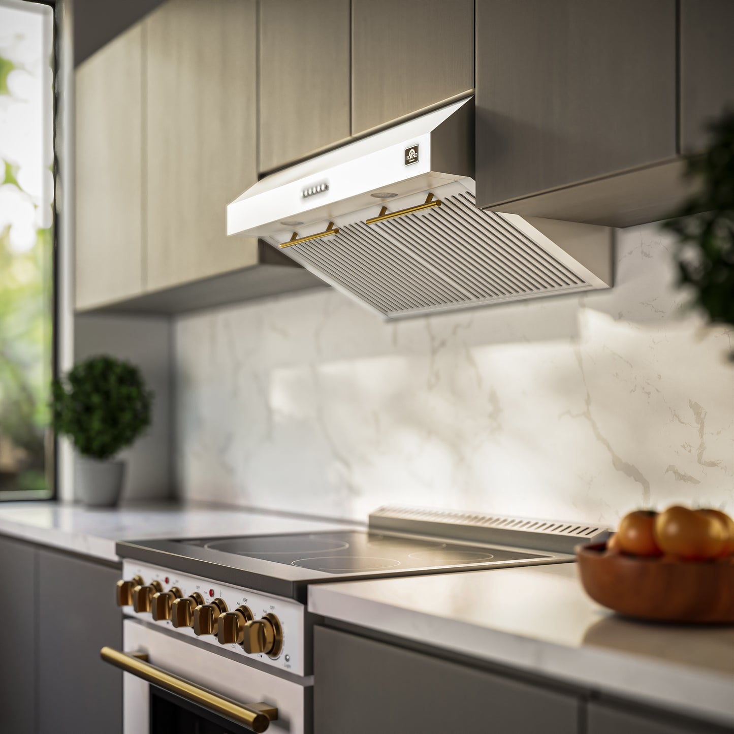 Forno Bari Espresso 30-Inch Under Cabinet Range Hood, White, 600 CFM, LED Lighting, Dishwasher-Safe Baffle Filters, 3-Speed Fan Control - Forno Appliances