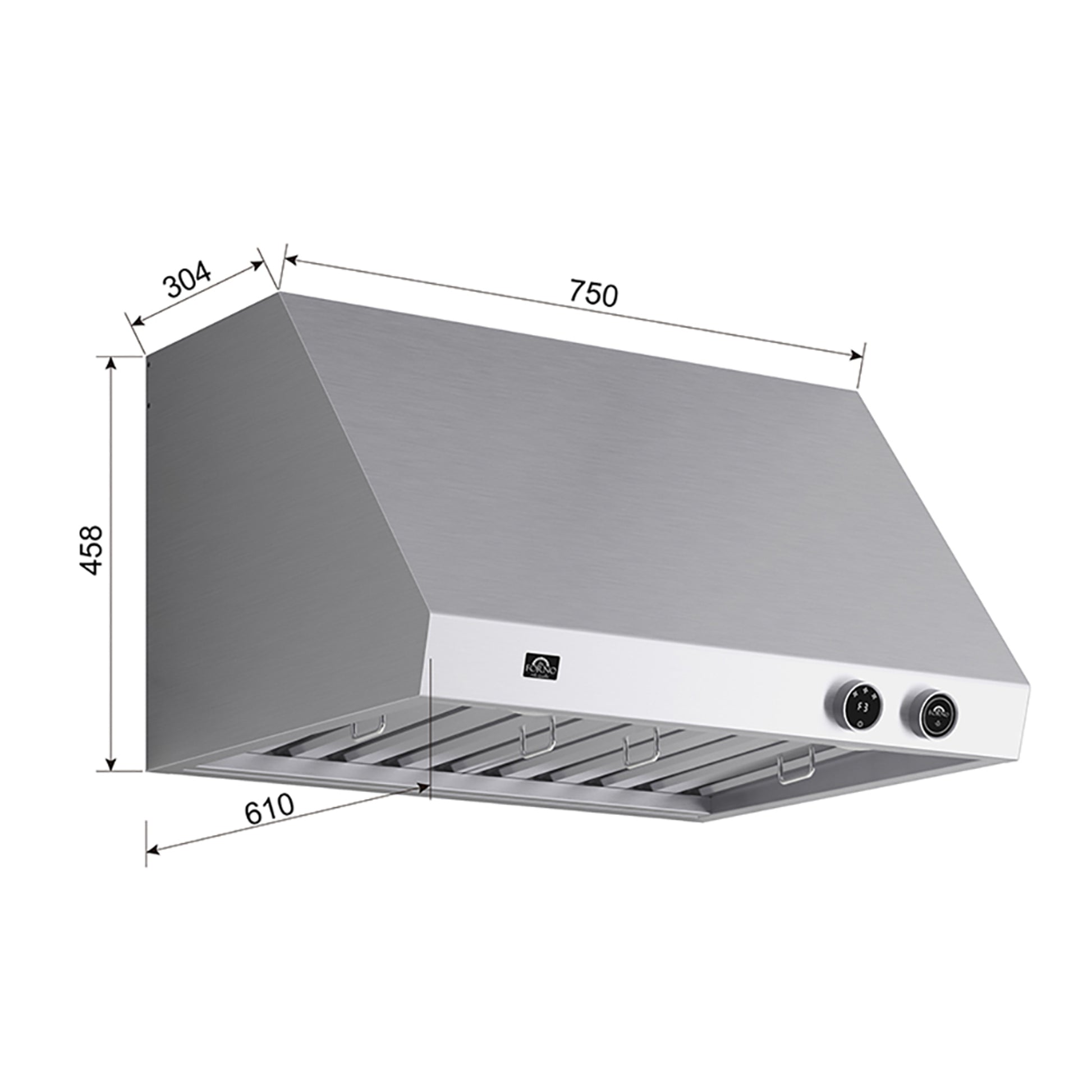 Forno Biagio 30-Inch Wall Mounted Range Hood, Stainless Steel, Heavy Duty - Forno Appliances