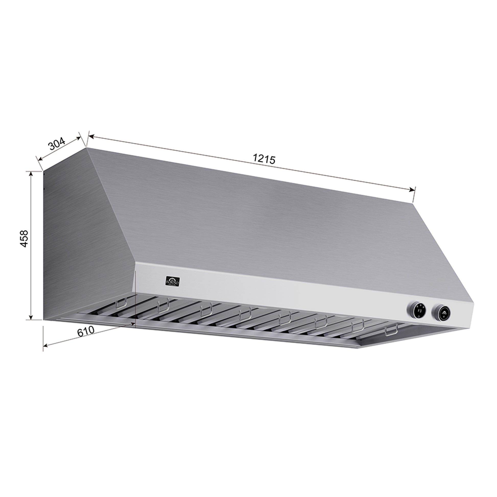 Forno Biagio 48-Inch Wall Mounted Range Hood, Stainless Steel, Heavy Duty - Forno Appliances