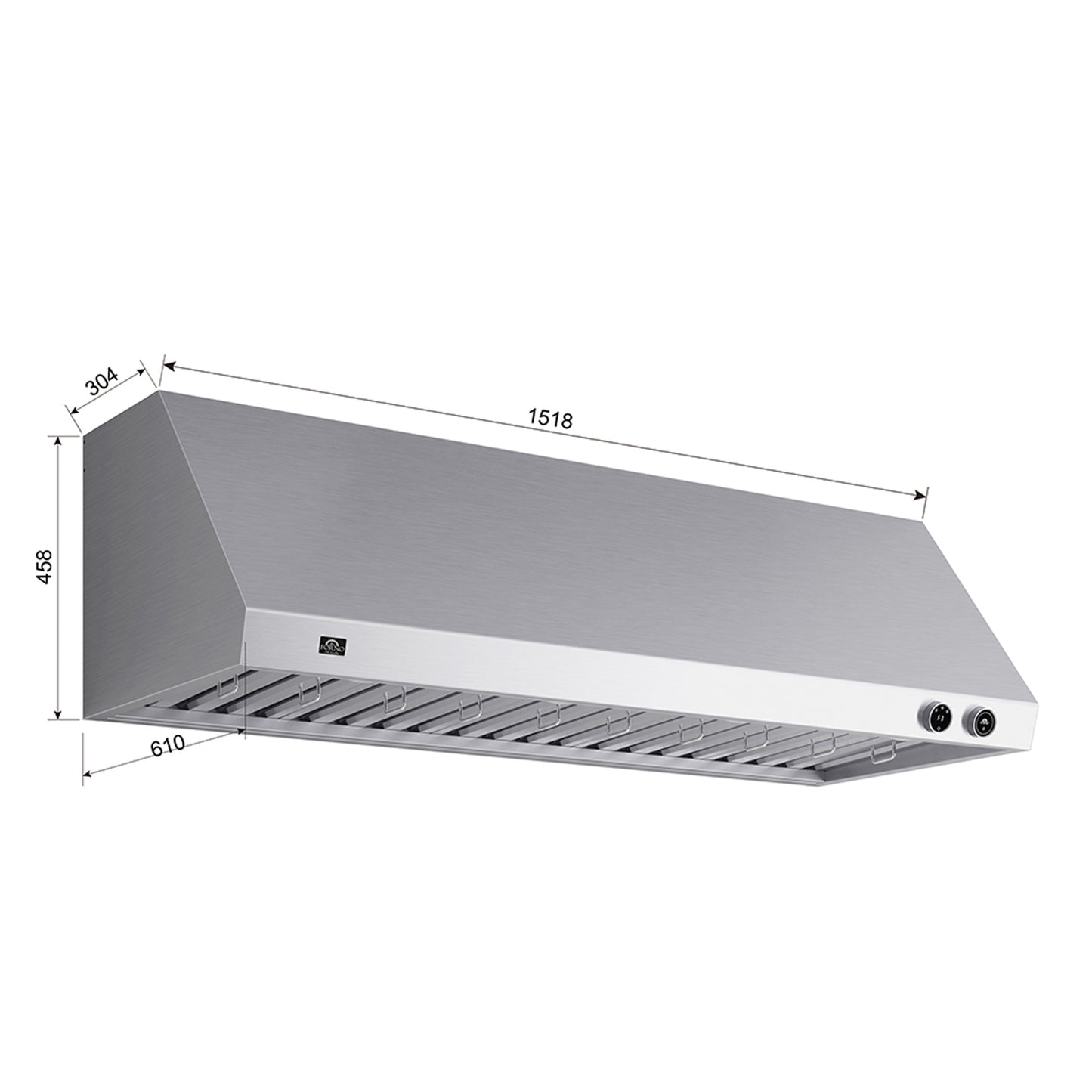 Forno Biagio 60-Inch Wall Mounted Range Hood, Stainless Steel, Heavy Duty - Forno Appliances